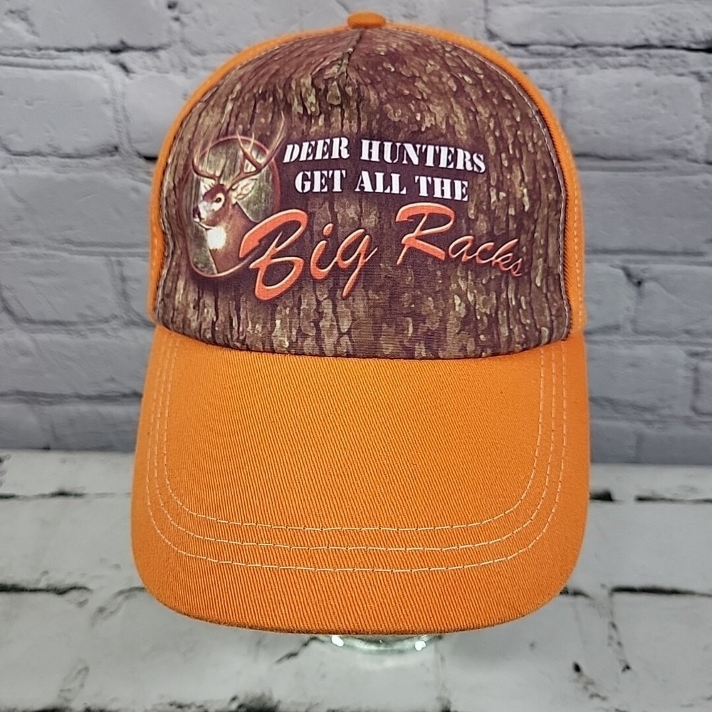 Deer Hunters Get The Big Racks Hat OSFA Orange Camo Hunting Ball Cap Big Bucks